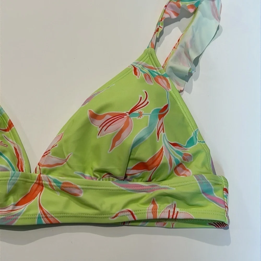 Ninety-Nine yellow tropical leaf print bikini top size XL new